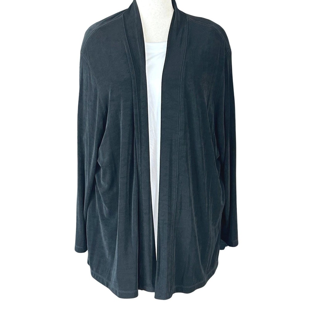 Vikki Vi Cardigan Women 3X Black Slinky Knit Open Front Made in USA Professional